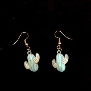 Blue cactus enamel earrings